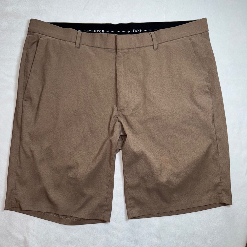 Alfani Mens Size 36‎ Brown Stretch Shorts Flat Front Casual Chino Lightweight